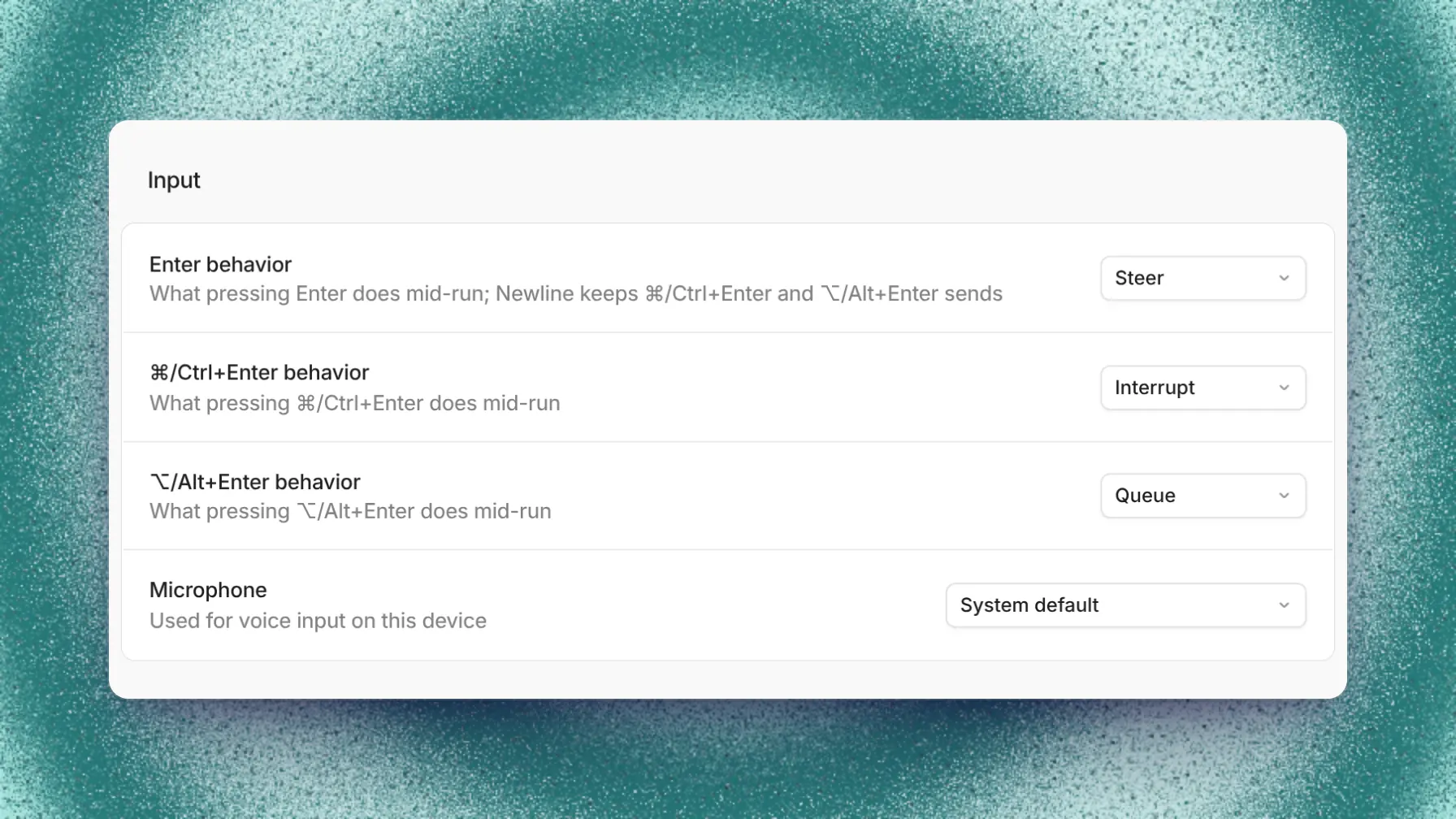 General settings with message input key bindings