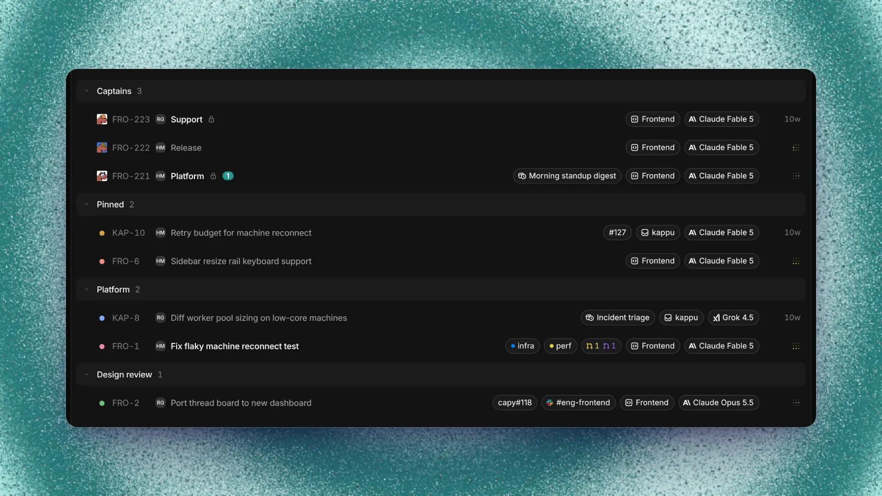 Thread list showing working, waiting, failed, and idle states