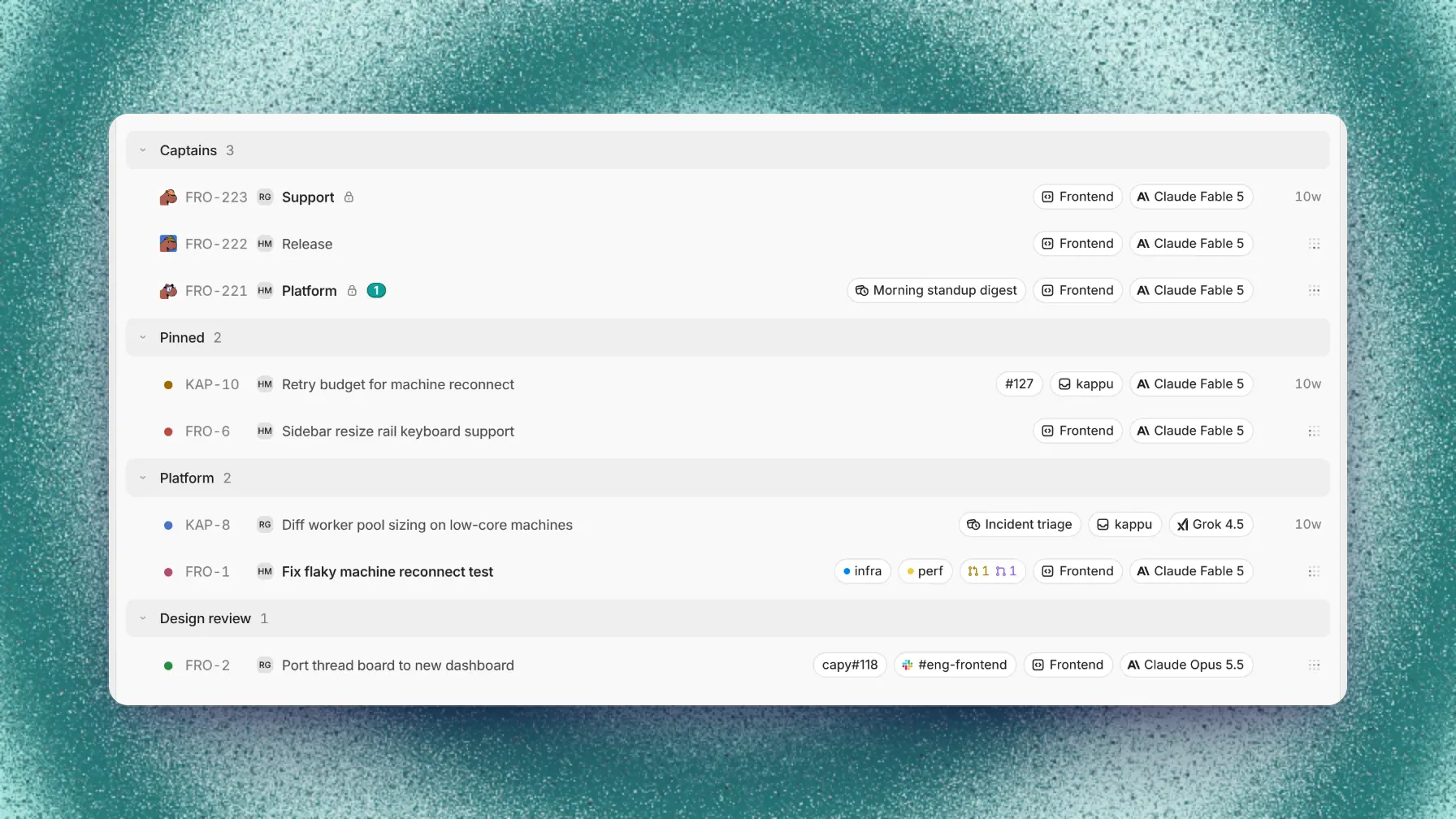 Thread list showing working, waiting, failed, and idle states