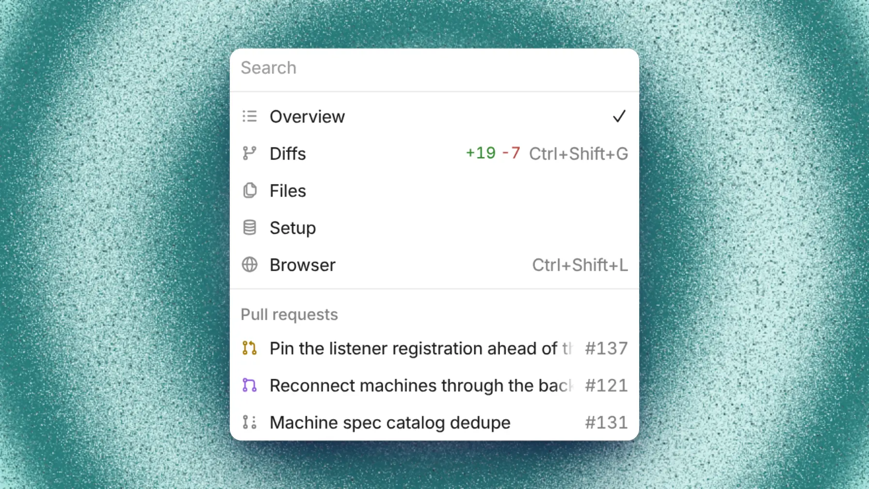Thread tab menu with Overview, Diffs, Files, Setup, Browser, and pull requests